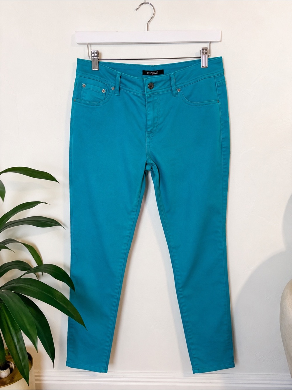 Roz & Ali Teal Stretch Skinny Pants Size 8